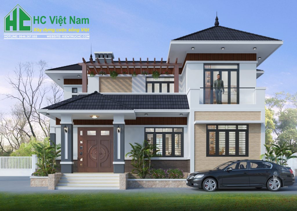 Mẫu thiết kế biệt thự 2 tầng mái thái phong cách hiện đại