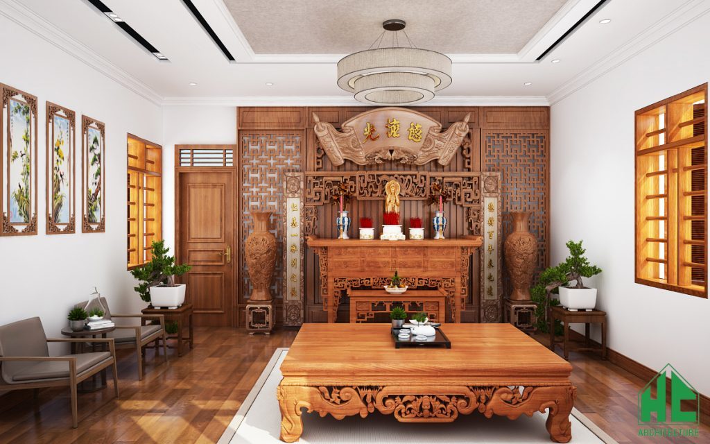 Thiết kế nội thất phòng thờ lịch sự và tôn nghiêm