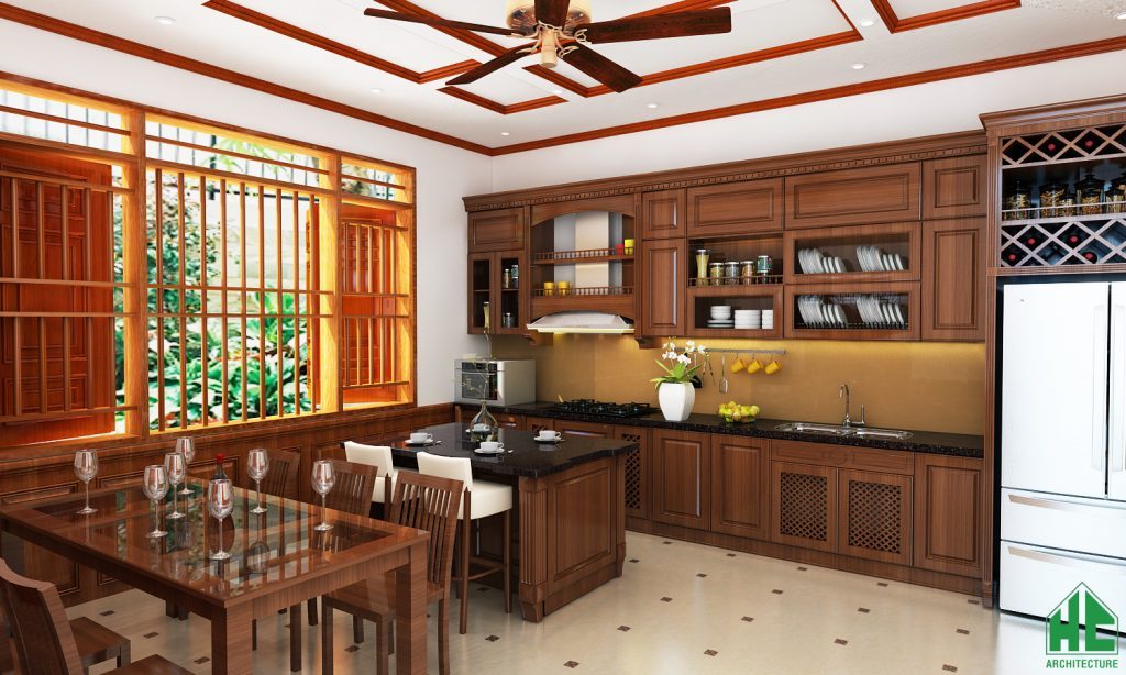 Thiết kế nội thất phòng bếp ăn bài trí tiện nghi và rộng rãi