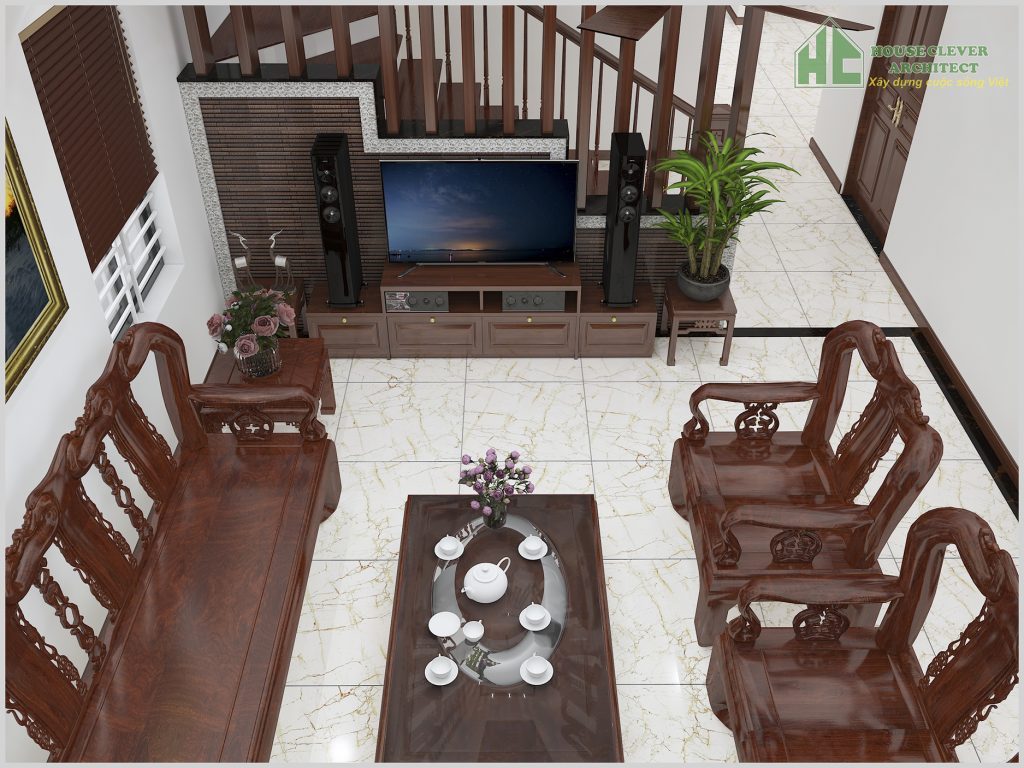 Nội thất phòng khách sử dụng chất liệu gỗ cao cấp