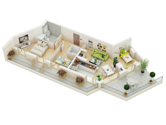 thiết kế căn hộ 90m2 3 phòng ngủ