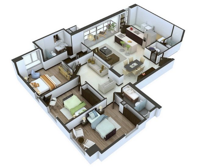 thiết kế căn hộ 90m2 3 phòng ngủ