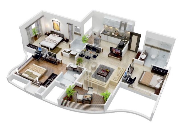 thiết kế căn hộ 90m2 3 phòng ngủ