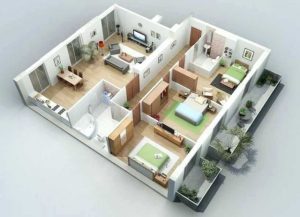 Thiết kế căn hộ 70m2 3 phòng ngủ