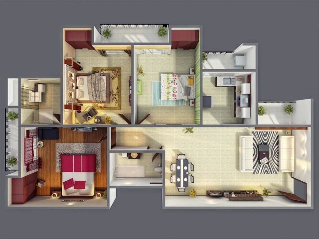 Thiết kế căn hộ 70m2 3 phòng ngủ
