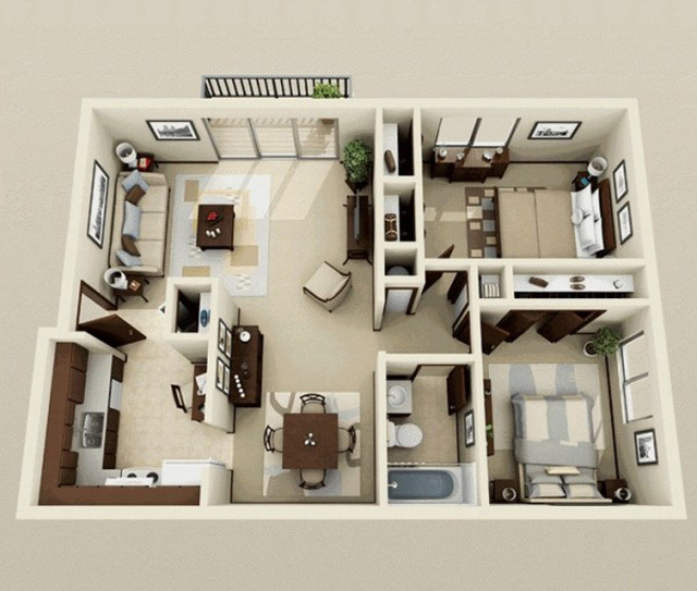 thiết kế nội thất căn hộ 65m2 2 phòng ngủ