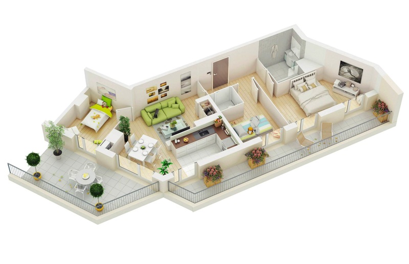 Thiết kế căn hộ 100m2 3 phòng ngủ