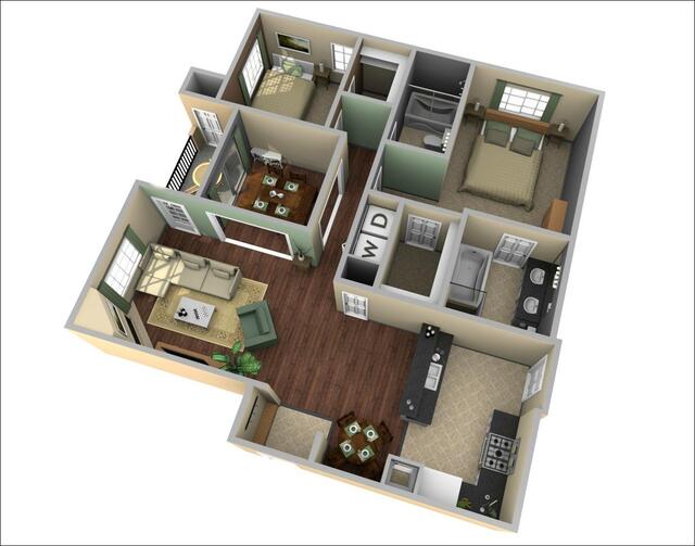 thiết kế nội thất chung cư 2 phòng ngủ