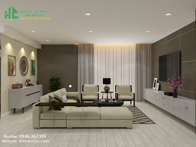 Mẫu thiết kế phòng khách chung cư MULBERRY- Mỗ Lao