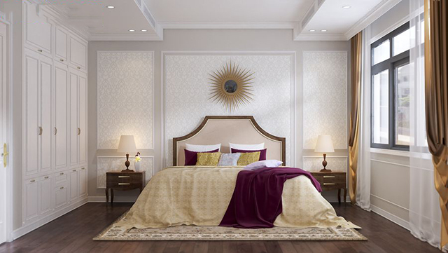 Giường ngủ thiết kế khá đơn giản theo phong cách cổ điển sang trọng