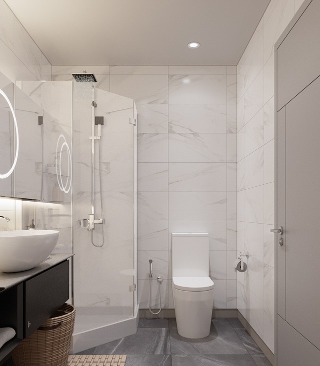 Phòng tắm căn hộ với thiết bị hiện đại, sang trọng