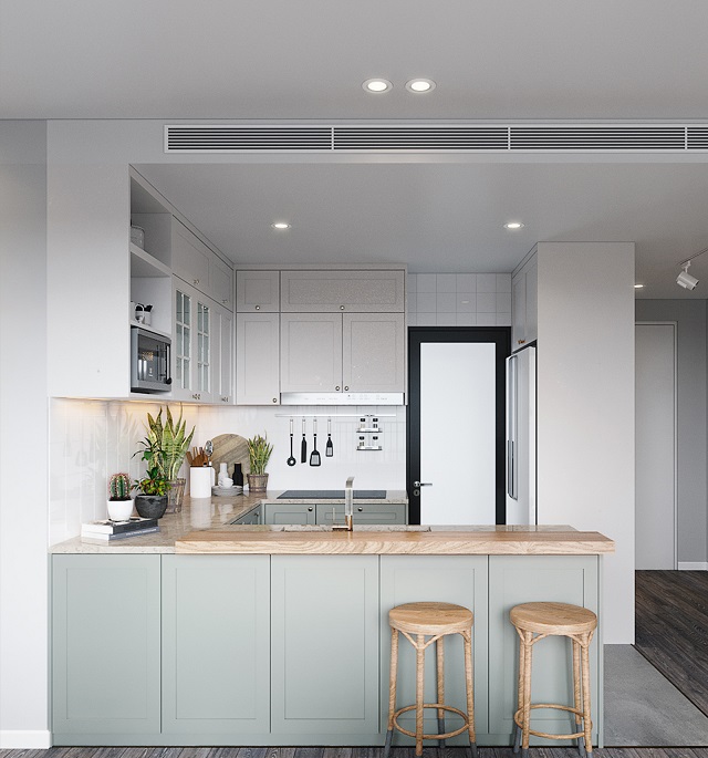 Phòng bếp nhỏ xinh nhưng không kém phần tiện nghi, hiện đại