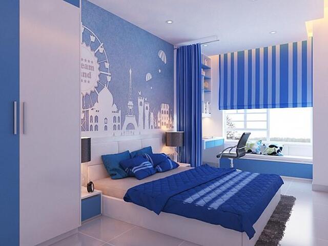 phòng ngủ Sơn màu xanh dương 1