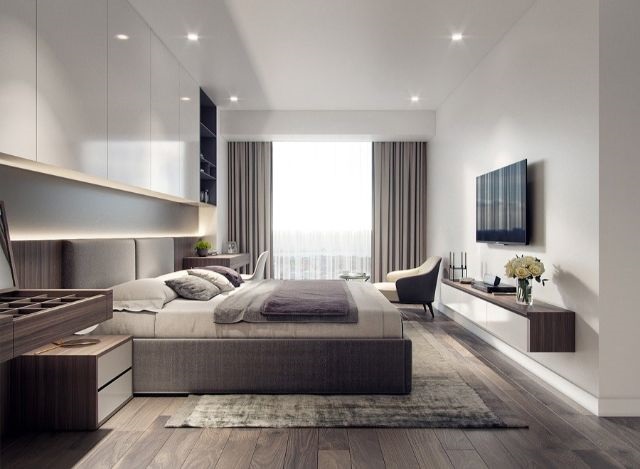 Phòng ngủ với nội thất sang trọng, kết hợp với màu sơn hài hòa