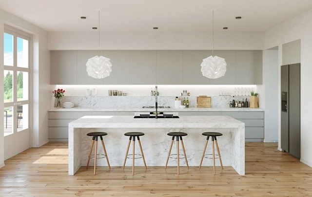 Tủ bếp của chung cư với tone màu trắng cùng họa tiết đơn giản, tinh tế