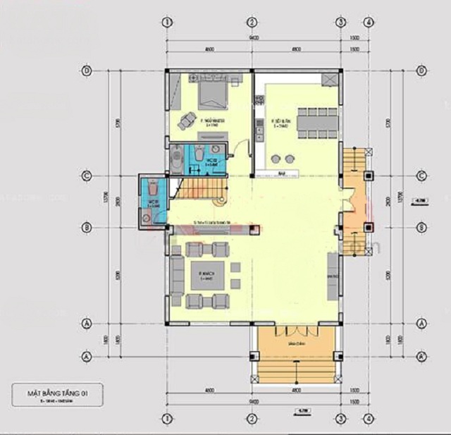 Bản vẽ mặt bằng tầng 1 biệt thự cổ điển Pháp anh Soái Nam Định