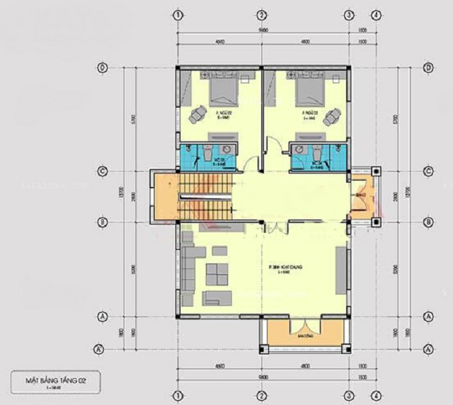 Bản vẽ mặt bằng tầng 2 biệt thự cổ điển Pháp anh Soái Nam Định