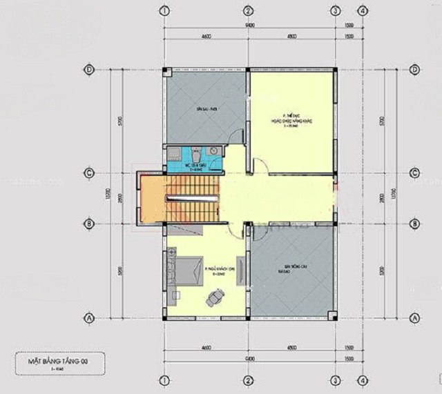 Bản vẽ mặt bằng tầng 3 biệt thự cổ điển Pháp anh Soái Nam Định