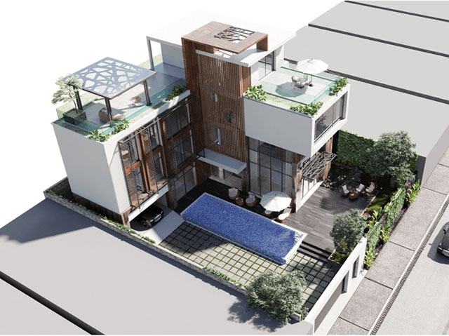Thiết kế biệt thự 3 tầng có bể bơi