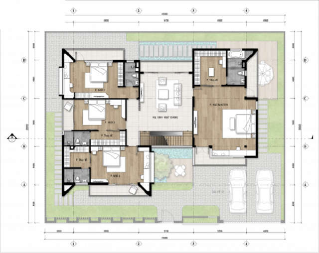 Hình 19: Thiết kế mặt bằng tầng 2 biệt thự 25x20m