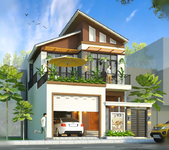 Hình 21: Thiết kế biệt thự phố mái lệch