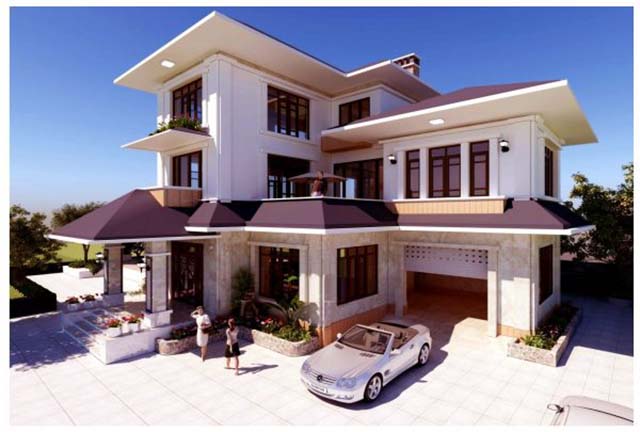 Hình 3D biệt thự hiện đại tại Bắc Ninh