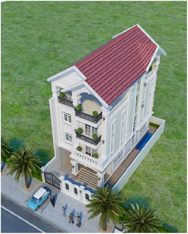 Phần mái ngói đỏ mang đến vẻ cổ kính, thẩm mỹ cho ngôi nhà