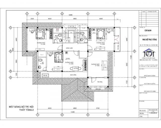 Mặt bằng tầng 2 biệt thự 2 tầng sang trọng, chuyên nghiệp tại Bắc Ninh