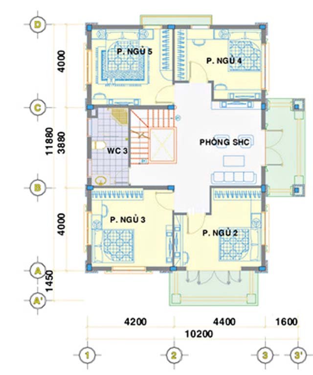 Thiết kế mặt bằng tầng 2