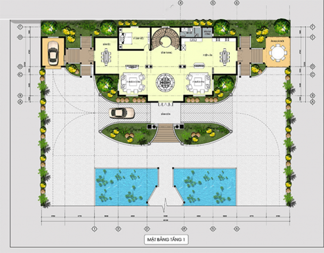 Thiết kế mặt bằng tầng 1 biệt thự