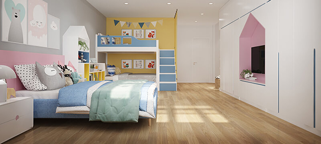 Mẫu Thiết kế nội thất nhà ống 5m x 20m mang phong cách hiện đại - Phòng ngủ cho con 
