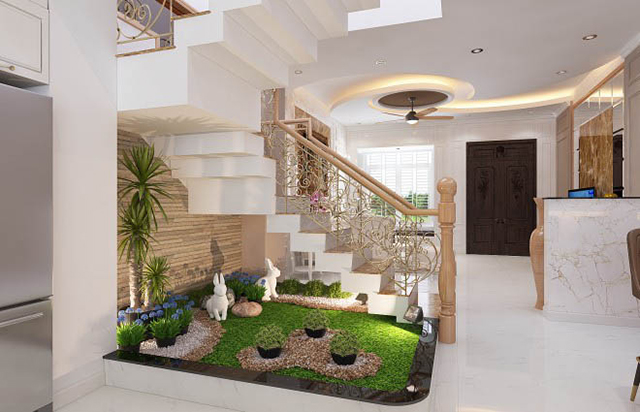 Mẫu thiết kế nội thất nhà phố 5m x 20m mang phong cách tân cổ điển - Phòng khách