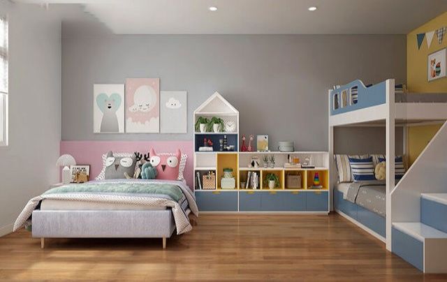 Phòng trẻ em được thiết kế nội thất với gam màu tươi sáng, rực rỡ