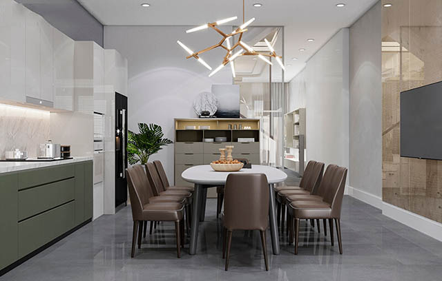 Mẫu Thiết kế nội thất nhà ống 5m x 20m mang phong cách hiện đại nhà anh Vinh - Phòng bếp 