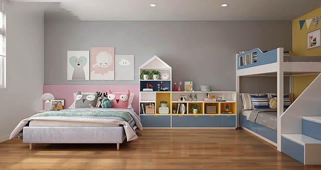 Mẫu Thiết kế nội thất nhà ống 5m x 20m mang phong cách hiện đại nhà anh Vinh - Phòng ngủ cho con