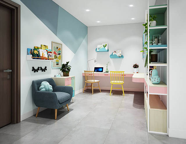 Mẫu Thiết kế nội thất nhà ống 5m x 20m mang phong cách hiện đại nhà anh Vinh - Phòng học cho con