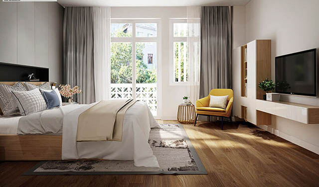 Mẫu Thiết kế nội thất nhà ống 5m x 20m mang phong cách hiện đại nhà anh Vinh - Phòng ngủ