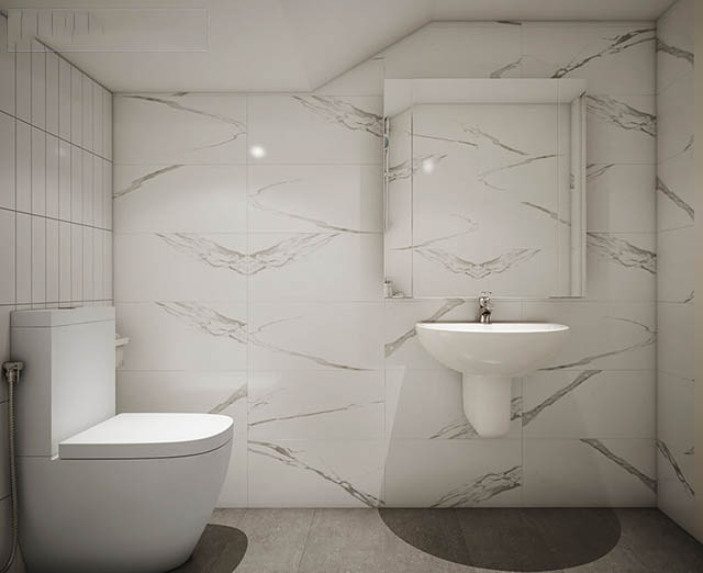 Mẫu Thiết kế nội thất nhà ống 5m x 20m mang phong cách hiện đại nhà anh Vinh - Phòng tắm