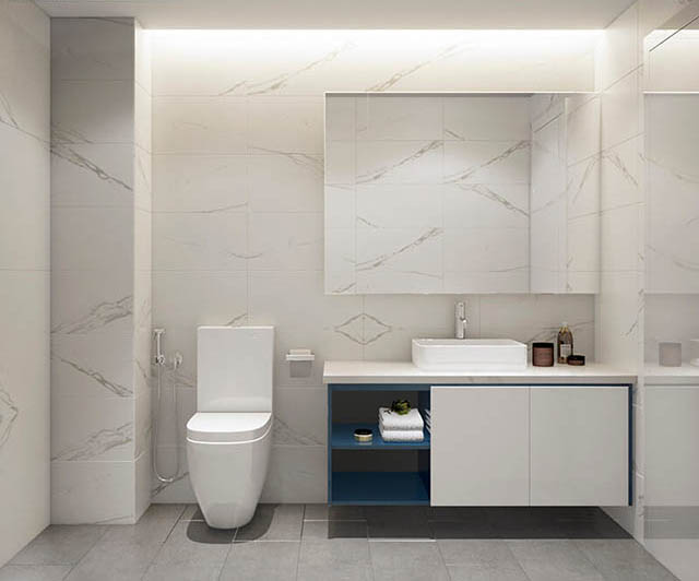 Mẫu Thiết kế nội thất nhà ống 5m x 20m mang phong cách hiện đại nhà anh Vinh - Phòng tắm