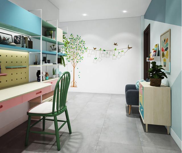 Mẫu Thiết kế nội thất nhà ống 5m x 20m mang phong cách hiện đại nhà anh Vinh - Phòng học cho con