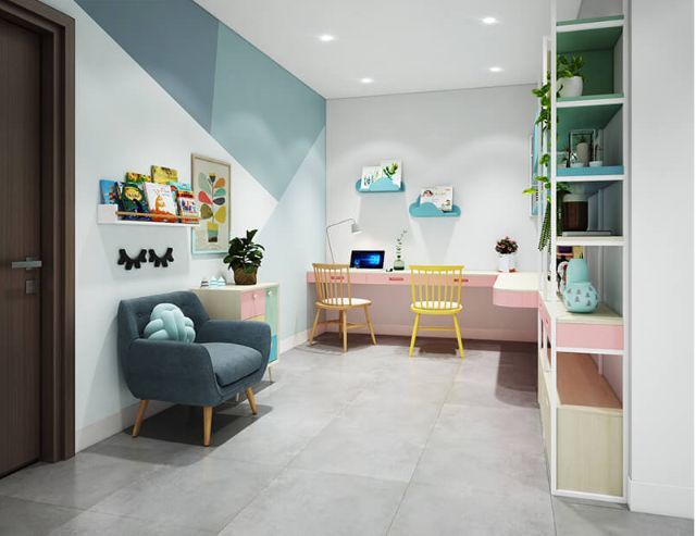Mẫu Thiết kế nội thất nhà ống 5m x 20m mang phong cách hiện đại nhà anh Vinh - Phòng học cho con