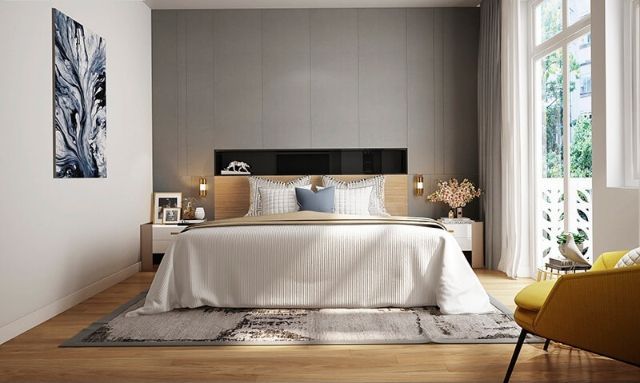 Mẫu Thiết kế nội thất nhà ống 5m x 20m mang phong cách hiện đại nhà anh Vinh - Phòng ngủ