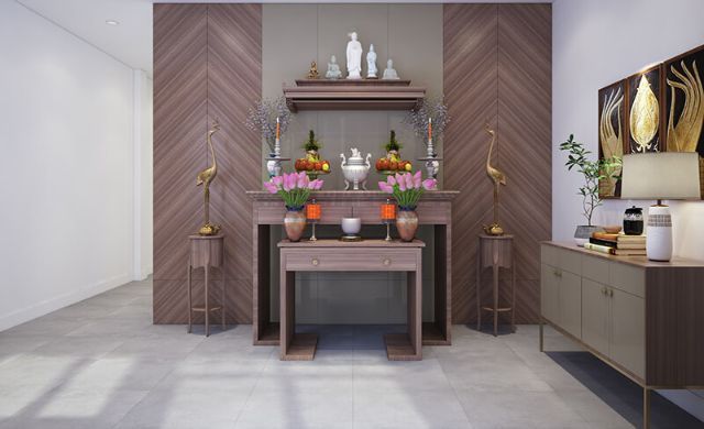 Mẫu Thiết kế nội thất nhà ống 5m x 20m mang phong cách hiện đại nhà anh Vinh - Phòng thờ