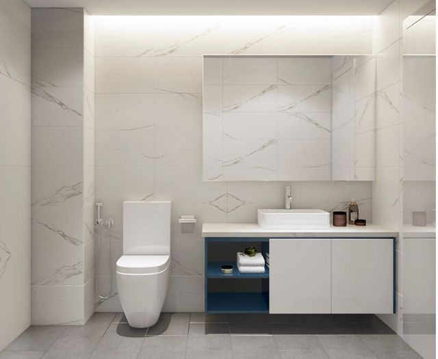 Mẫu Thiết kế nội thất nhà ống 5m x 20m mang phong cách hiện đại nhà anh Vinh - Phòng tắm