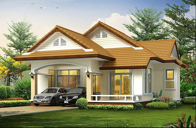 Mẫu Nhà Vườn Cấp 4 Mái Thái Có Nơi Để Xe Ô Tô