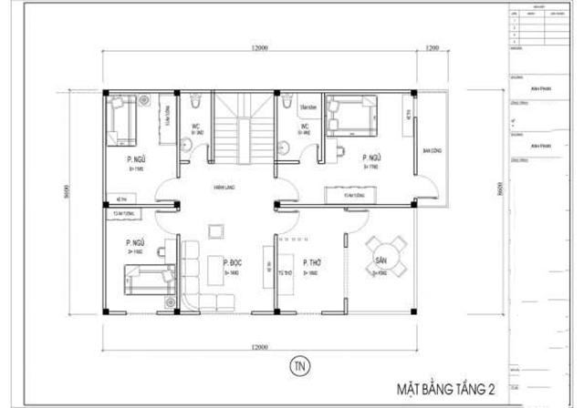Thiết kế biệt thự 2 tầng đẹp tại Quảng Ninh với mặt bằng tầng 2