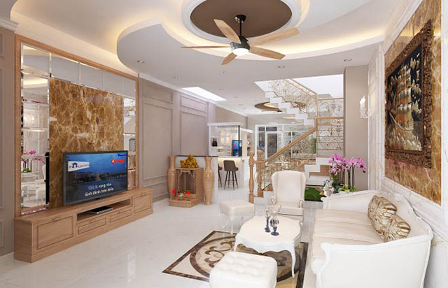 Mẫu thiết kế nội thất nhà phố 5m x 20m mang phong cách tân cổ điển 