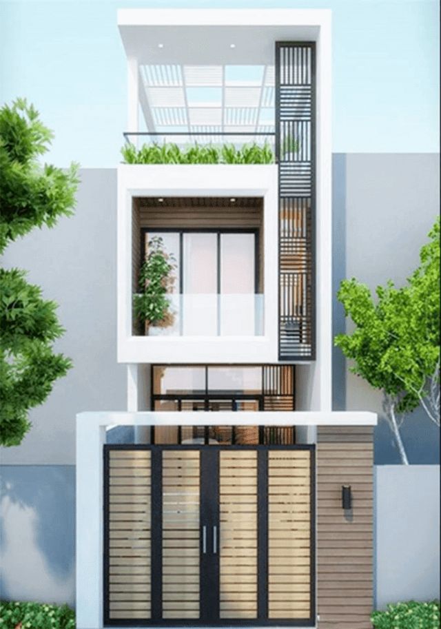 Mẫu thiết kế nhà ống 2 tầng đẹp mặt tiền 5x15m kèm sân vườn 5m
