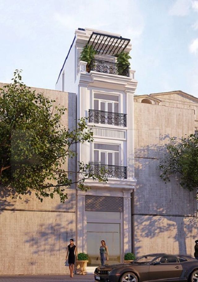 Mẫu nhà ống 2 tầng mặt tiền 4m tân cổ điển