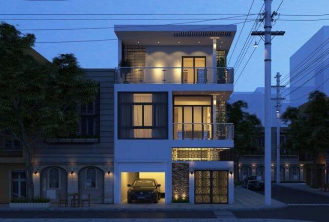 mẫu nhà 2 tầng 1 tum mặt tiền 8m